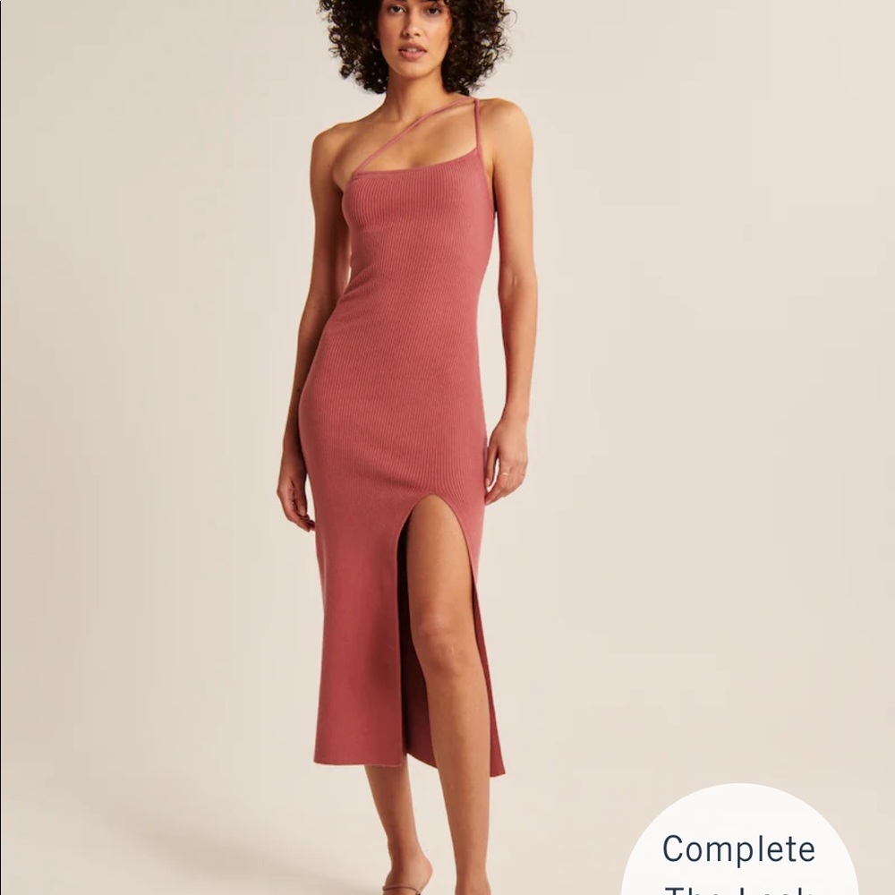 Abercrombie Asymmetrical Elevated Knit Maxi dress in dark pink